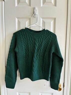 Classic Forest Green Cable Crewneck Sweater